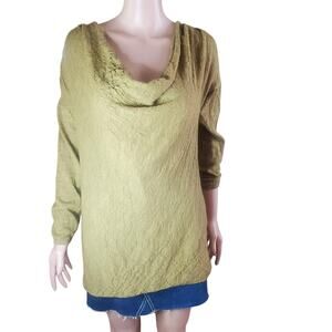 Eileen Fisher Lightweight Baby Alpaca Cowl Neck Sweater LP in Olive Green Luxe